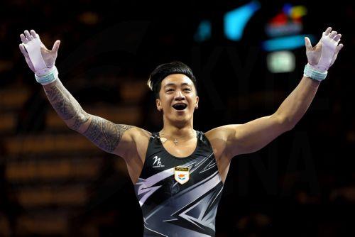 epa10132112 Marios Georgiou of Cyprus reacts after his performance in the men's final on the Horizontal Bar during the Artistic Gymnastics events at the European Championships Munich 2022, Munich, Germany, 21 August 2022. The championships will feature nine Olympic sports, Athletics, Beach Volleyball, Canoe Sprint, Cycling, Artistic Gymnastics, Rowing,...