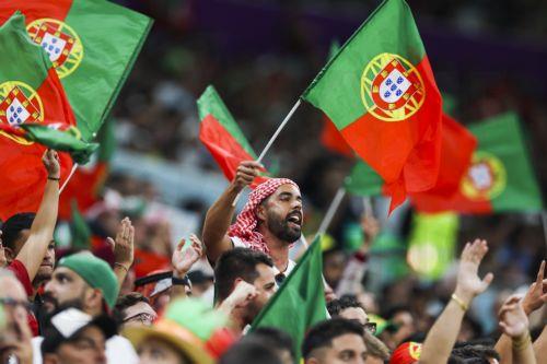 epa10335466 Portugal supporters cheer after the FIFA World Cup 2022 group H soccer match between Portugal and Uruguay at Lusail Stadium in Lusail, Qatar, 28 November 2022.  EPA/JOSE SENA GOULAO