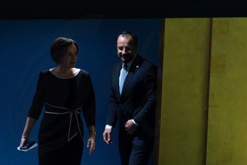 epa10871586 President of the Republic of Cyprus Nikos Christodoulides walks on stage to speak during the 78th session of the United Nations General Assembly at United Nations Headquarters in New York, New York, USA, 20 September 2023.  EPA/ADAM GRAY