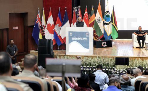 epa10883524 India's Defence Minister Rajnath Singh speaks at the opening of the Indo-Pacific Armies Chiefs Conference (IPACC) in New Delhi, India, 26 September 2023. The Indian Army and the United States Army are co-hosting the 13th Indo-Pacific Armies Chiefs' Conference (IPACC), a three-day conference of Chiefs of Armies and delegates of 35 countries, from...