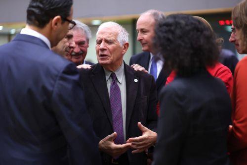 epa10972859 High Representative of the European Union for Foreign Affairs and Security Policy Josep Borrell (C) at the start of a Foreign Affairs Council meeting in Brussels, Belgium, 13 November 2023. EU Foreign Affairs Ministers are expected to address the situation in Ukraine, the Middle-East and latest developments concerning Armenia and Azerbaijan. ...