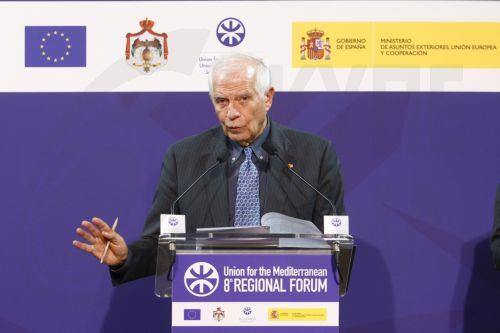 epa10997671 European Union High Representative for Foreign Affairs and Security Policy, Josep Borrell, delivers his speech during the Union for the Mediterranean (UfM) 8th Regional Forum, in Barcelona, 27 November 2023. The two-days forum that had started on 26 November mainly at analyzing the situation in the Middle East due to the Israeli-Palestinian...