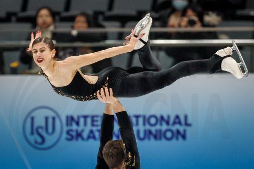 epa11015260 Rebecca Ghilardi and Filippo Ambrosini of Italy perform during the Pairs Short Program during the ISU Figure Skating Grand Prix Final at the National Indoor Stadium in Beijing, China, 07 December 2023.  EPA/MARK R. CRISTINO