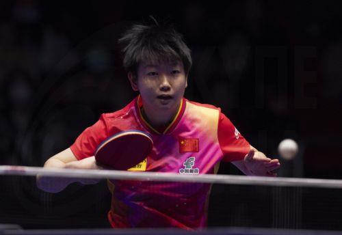epa11174108 Sun Yingsha of China in action against Prithika Pavade of France during the women's semifinals of the 2024 ITTF World Team Table Tennis Championships Finals at Busan Exhibition and Convention Centre in Busan, South Korea, 23 February 2024.  EPA/JEON HEON-KYUN