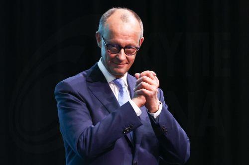 epa11321389 Chairman of the Christian Democratic Union (CDU) party and faction Friedrich Merz reacts after delivering a speech during the Christian Democratic Union (CDU) party convention in Berlin, Germany, 06 May 2024. The federal party convention of the Christian Democratic Union (CDU) takes place from 06 to 08 May in Berlin.  EPA/FILIP SINGER