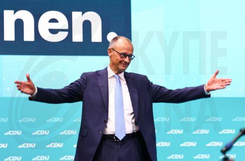 epa11321398 Chairman of the Christian Democratic Union (CDU) party and faction Friedrich Merz reacts after delivering a speech during the Christian Democratic Union (CDU) party convention in Berlin, Germany, 06 May 2024. The federal party convention of the Christian Democratic Union (CDU) takes place from 06 to 08 May in Berlin.  EPA/FILIP SINGER