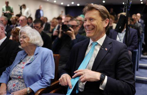 epa11362852 (L-R) Party candidate for Reform UK Ann Widdecombe and Party leader of Reform UK, Richard Tice, attend the launch of their political partyâ€™s election campaign in London, Britain, 23 May 2024. Britainâ€™s prime minister announced, on 22 May 2024, a snap election with polling day on 04 July 2024.  EPA/NEIL HALL