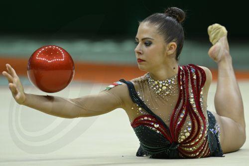 epa11363048 Fanni Pigniczki of Hungary performs her Ball exercise in the qualification of the senior individuals competition of the 40th European Rhythmic Gymnastics Championships in Budapest, Hungary, 23 May 2024.  EPA/Tamas Kovacs HUNGARY OUT