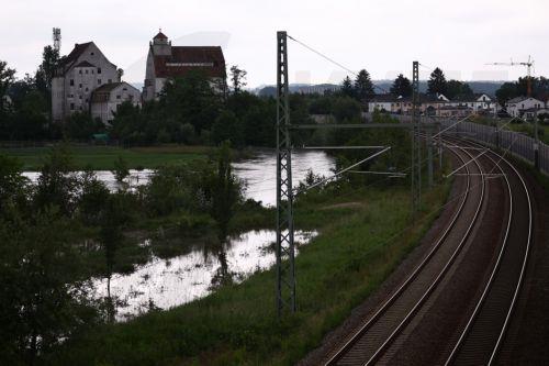 epa11387644 A flooded field next to the railway in Reichertshofen, Germany, 03 June 2024. Heavy rains caused flooding in Germany's southern states of Bavaria and Baden-Wuerttemberg.  EPA/ANNA SZILAGYI