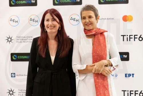 Η Γενική Διευθύντρια Ελίζ Ζαλαντό (Δ) και η πρόεδρος Ελευθερία Θανούλη (Α), του Φεστιβάλ Κινηματογράφου Θεσσαλονίκης (ΦΚΘ), μιλάει στην έναρξη του Φεστιβάλ, Πέμπτη 31 Οκτωβρίου 2024. Το Φεστιβάλ θα ανοίξει με την ταινία ''Maria'' του χιλιανού δημιουργού Πάμπλο Λαραΐν, με πρωταγωνίστρια την Αντζελίνα Τζολί. ΑΠΕ-ΜΠΕ/ΑΠΕ-ΜΠΕ/ΑΧΙΛΛΕΑΣ ΧΗΡΑΣ