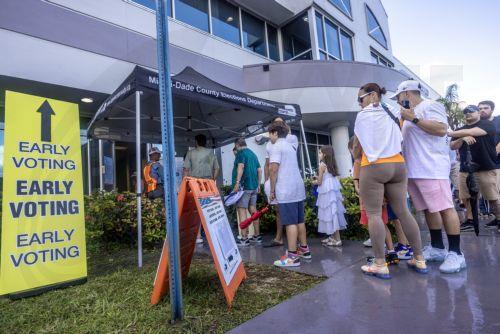 epa11700000 People wait in line to vote on Florida's last early voting day for the 2024 presidential election in Florida, at the Miami-Dade County Elections Department in Miami, Florida, USA, 03 November 2024. Voters in Florida can cast their ballots in person for the presidential election, starting on 21 October, avoiding long lines on Election Day on 05...