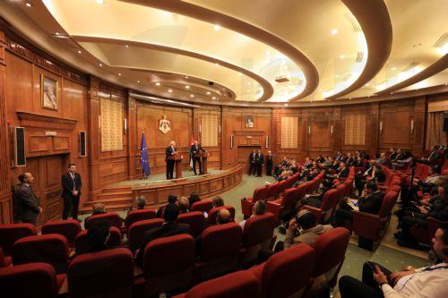 epa11733260 Jordan's Foreign Minister Ayman Safadi (R) and European Union High Representative for Foreign Affairs and Security Policy Josep Borrell hold a press conference in Amman, Jordan, 21 November 2024. Borrell is on a five-day tour in the Middle East during which he will visit Jordan, Cyprus and Lebanon.  EPA/MOHAMED ALI