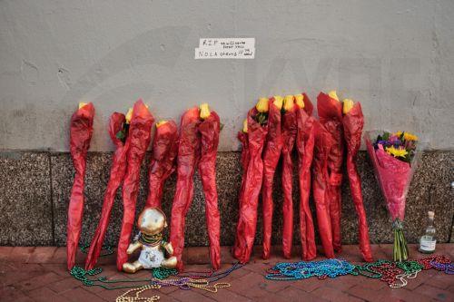 epaselect epa11802779 A make shift memorial on Bourbon Street after it reopened to the public in New Orleans, Louisiana, USA, 02 January 2025. At least 15 people are dead and 35 injured after the driver of a white pickup truck slammed into a crowd of people on Bourbon Street on 01 January 2025 and then opened fire with a gun. The FBI identified the driver...