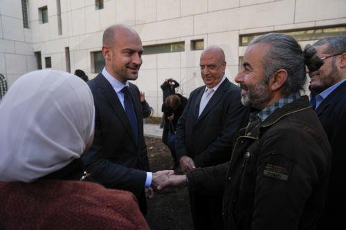 epa11803268 French Foreign Minister Jean-Noel Barrot (L) speaks to officers as he visits the French Embassy in Damascus, Syria, 03 January 2025. The French and German foreign ministers have arrived in Damascus to meet with the country's new leaders. This is the first time that senior European Union officials have visited Syria since former President Bashar...