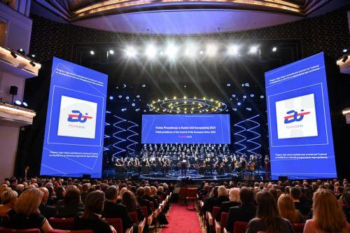 epa11804470 European Council President Antonio Costa (C) speaks during the official inauguration of Poland's six-month rotating presidency of Council of the European Union at the Teatr Wielki - Polish National Opera in Warsaw, Poland, 03 January 2025. Poland officially took over the six-month rotating presidency of the Council of the European Union from...