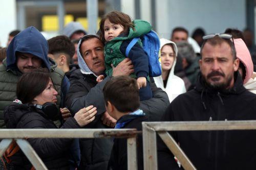 epa11879078 Residents and visitors wait to leave the island due to the increased seismic activity, at the port of Athinios in Santorini, Greece, 06 February 2025. The municipality of Thera (Santorini) has declared a state of emergency due to a wave of seismic activity, taking effect from 01 February to 01 March. More than ten earthquakes of over 4.0...