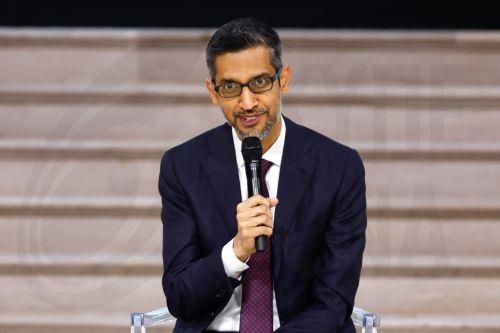 epa11888377 Google CEO Sundar Pichai speaks during a plenary session of the Artificial Intelligence (AI) Action Summit at the Grand Palais in Paris, France, 11 February 2025. The summit takes place from 10 to 11 February.  EPA/MOHAMMED BADRA