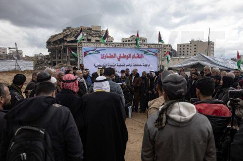 epa11890115 Members of the national and Islamic action factions in the Gaza Strip organize a protest gathering against US President Donald Trump's plan to displace the residents of the Gaza Strip, in Gaza City, 12 February 2025. Trump has once again insisted the US will take control of the Gaza Strip, as he met Jordan's King Abdullah at the White House...