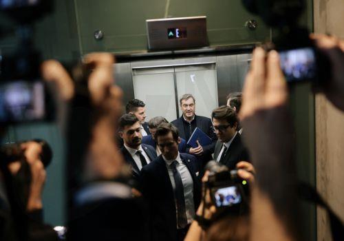 epa11929346 Minister President of Bavaria and Chairman of the Christian Social Union (CSU), Markus Soeder, arrives at the Jakob-Kaiser-Haus, where the CDU/CSU and SPD negotiators hold their first exploratory talks, in Berlin, Germany, 28 February 2025.  EPA/HANNIBAL HANSCHKE