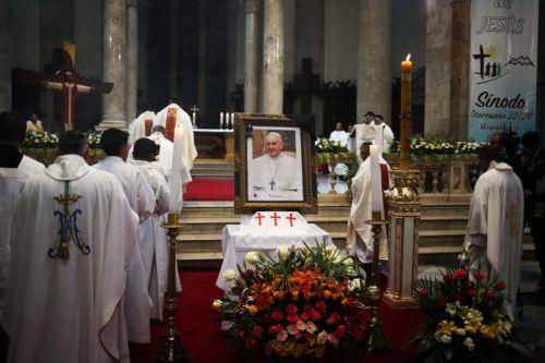 epa12045840 A Mass is held in honor of Pope Francis at the Metropolitan Cathedral of La Paz, Bolivia, 21 April 2025. Pope Francis died on 21 April 2025 at the age of 88, according to the Holy See. Born Jorge Mario Bergoglio in Buenos Aires, Argentina, on 17 December 1936, he was appointed leader of the Catholic Church on 13 March 2013, succeeding Pope...