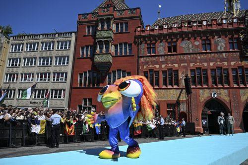 epa12090734 The Basel 2025 Mascot Lumo is seen during the opening ceremony of the 69th Eurovision Song Contest in Basel, Switzerland, 11 May 2025. The 69th edition of the song contest takes place in Basel with its semi-finals scheduled for 13 and 15 May, and a final on 17 May 2025.  EPA/PETER SCHNEIDER