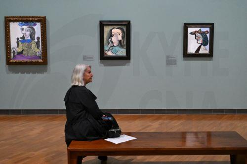 epa12142327 An attendee views artworks during 'Cezanne to Giacometti' major exhibition exclusive preview at National Gallery of Australia National Gallery of Australia in Canberra, Australia, 29 May 2025.  EPA/Lukas Coch AUSTRALIA AND NEW ZEALAND OUT