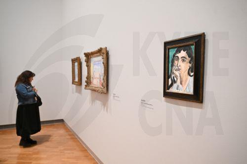 epa12142330 An attendee views artworks during 'Cezanne to Giacometti' major exhibition exclusive preview at National Gallery of Australia National Gallery of Australia in Canberra, Australia, 29 May 2025.  EPA/Lukas Coch AUSTRALIA AND NEW ZEALAND OUT