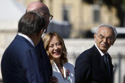 epa12150955 (L-R) President of the Italian Senate Ignazio La Russa, President of the Chamber Lorenzo Fontana, Italy's Prime Minister Giorgia Meloni, and President of the Constitutional Court Giovanni Amoroso attend the annual military parade on the occasion of the 79th anniversary of Republic Day (Festa della Repubblica) in Rome, Italy, 02 June 2025. ...