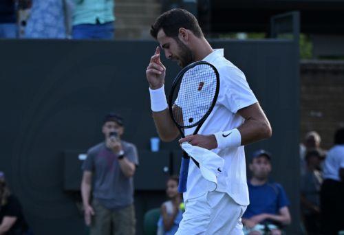 epa12216306 Karen Khachanov of Russia celebrates winning his Men's 3rd round match against Nuno Borges of Portugal at the Wimbledon Championships, Wimbledon, Britain, 04 July 2025.  EPA/DANIEL HAMBURY   EDITORIAL USE ONLY