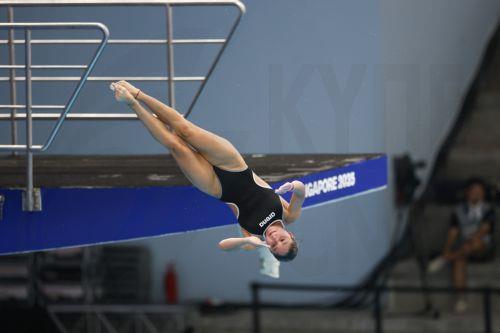 epa12271732 Nicoleta-Angelica Muscalu of Romania competes during the Women's 10m Platform Diving preliminaries at the World Aquatics Championships Singapore 2025 in Singapore, 30 July 2025.  EPA/RUNGROJ YONGRIT