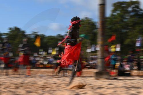 epaselect epa12276429 Red Flag dancers from Numbulwar perform the Bunggul traditional dance during the 25th annual Garma Festival in Gulkula, Northern Territory, Australia, 01 August 2025. Garma Festival, Australia's most significant Indigenous cultural gathering, is held each year on Yolŋu Country in northeast Arnhem Land, uniting ceremony, community, and...