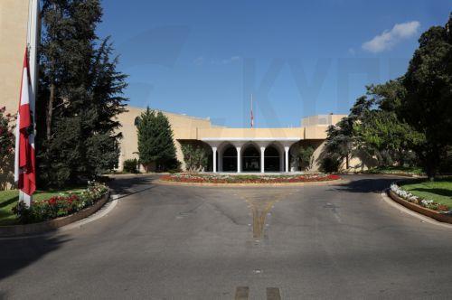 epa12282634 A handout photo made available by the  Lebanese Presidency press office shows the Lebanese national flag flying at half-mast on the fifth anniversary of the explosion that hit Beirut's port, at the presidential palace in Baabda, near Beirut, Lebanon, 04 August 2025. At least 200 people were killed and more than 6,000 injured in the blast that...