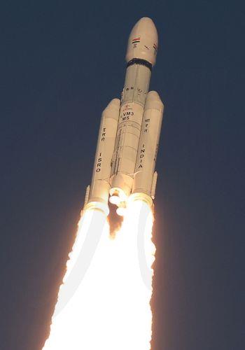 epa12499911 A handout photo made available by The Indian Space Research Organisation (ISRO) shows ISRO's launch vehicle LVM3-M5 carrying the communication satellite CMS-03 lifting off from the launch pad at the Satish Dhawan Space Centre, in Sriharikota, Andhra Pradesh, India, 02 November 2025 (issued 03 November 2025). India's LVM3 launch vehicle...