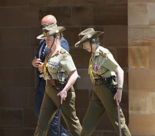 epa12513277 Her Royal Highness Princess Anne (R) attends the Centenary Parade at Victoria Barracks in Sydney, New South Wales, Australia, 09 November 2025. Princess Anne is visiting Australia to mark the Centenary of the Royal Australian Corps of Signals.  EPA/Damian Shaw AUSTRALIA AND NEW ZEALAND OUT