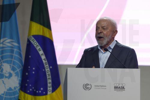 epa12516365 Brazilian President Luiz Inacio Lula da Silva speaks during the opening of the COP30 conferences in Belem, Brazil, 10 November 2025. Lula called for 'a new defeat for the deniers' who dismiss global warming. Representatives from some 170 countries are participating in the 30th United Nations Climate Change Conference, COP30, which will run until...