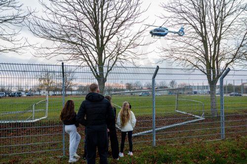 epa12516456 A police helicopter transporting defendant Taleb al-Abdulmohsen, leaves after the first day of his trial for murder in the 2024 Magdeburg Christmas market attack in Magdeburg, Germany, 10 November 2025. On 20 December 2024, Taleb al-Abdulmohsen drove a car at high speed into the open-air Christmas market, killing at least six people and injuring...