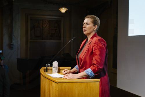 epa12534795 Denmark Prime Minister Mette Frederiksen gives a speech during the Social Democrats' election party at the Workers' Museum in Copenhagen, Denmark, 18 November 2025. Denmark is holding Municipal and regional elections on 18 November.  EPA/EMIL NICOLAI HELMS  DENMARK OUT