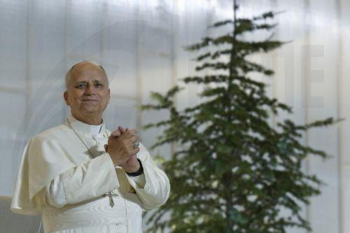 epa12563068 A handout picture provided by the Vatican Media shows Pope Leo XIV during a meeting with young people in the Square in front of the Maronite Patriarchate of Antioch in Bkerke, Lebanon, 01 December 2025. Pope Leo XIV is on his first apostolic visit outside Italy since his election as pontiff. He visited Turkey from 27 November and continues his...