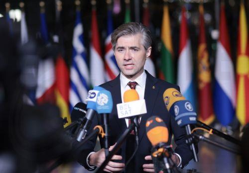epa12566308 Foreign Minister of Lithuania Kestutis Budrys speaks to the press upon arrival at the NATO Foreign Ministers Council at NATO Headquarters in Brussels, Belgium, 03 December 2025. Detailing the forthcoming meeting, the Secretary General explained that 'as we look ahead to the next NATO Summit in Ankara in July, Allies will address the evolving...