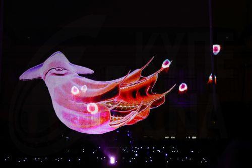 epa12609233 An image of a giant squid is projected on a large screen during the 'Illuminating: Nature's lights' winter light festival at Jardin des Plantes in Paris, France, 22 December 2025. The 2025 edition, which runs from 12 November through 18 January 2026, showcases the lights emitted by nature on land, in water, or in the air, whether plant, animal,...