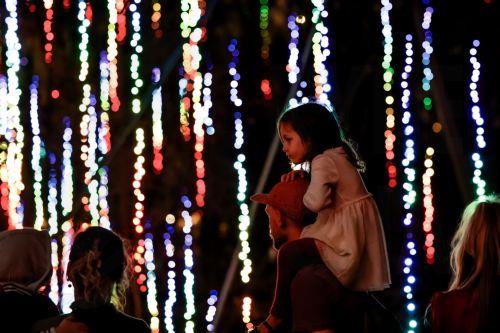 epa12612696 People visit the audiovisual light installation 'Nature's Wonder' at the Atlanta Botanical Garden's 'Garden Lights, Holiday Nights' display in Atlanta, Georgia, USA, 25 December 2025 (Issued 26 December 2025). The popular holiday light display, in its 15th year, runs through 11 January 2026.  EPA/ERIK S. LESSER