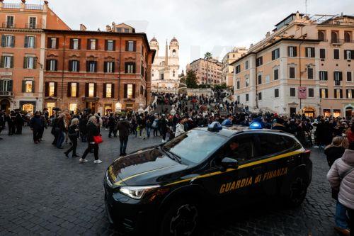 epa12618079 Police are on patrol as part of the security plan for New Year's Eve celebrations in Rome, Italy, 30 December 2025. Cities across the country are preparing for the festivities with various security measures and restrictions, which include the use of metal detectors and restricted access to major public squares, according to officials. ...