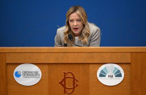 epa12637888 Italian Prime Minister Giorgia Meloni holds her end-of-year press conference, in Rome, Italy, 09 January 2026. Though traditionally an end-of-year review,  the conference has evolved into a start-of-the-year event, where the Prime Minister addresses the government's agenda for the coming year.  EPA/ETTORE FERRARI