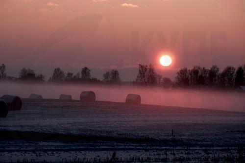epa12644838 The sun sets over fields in Dunte, Latvia, 12 January 2026. According to forecasts, cold weather will persist across the country this week. Nighttime temperatures will mostly range between –17  Celsius and –10  Celsius, dropping to around –20 Celsius in areas with clear skies.  EPA/VALDA KALNINA