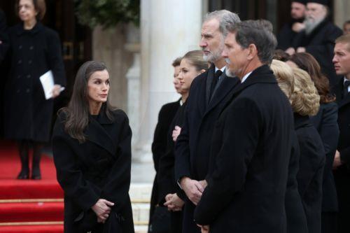 epa12661512 Spanish King Felipe VI (2-R), Queen Letizia (L) Greece's former Crown Prince Pavlos (R) leave the Metropolitan Cathedral of Athens, after they attended the funeral service of Princess Irene, Athens, Greece, 19 January 2026. Princess Irene, the younger sister of Queen Sofia of Spain and of the former King Constantine, died aged 83 on 15 January...