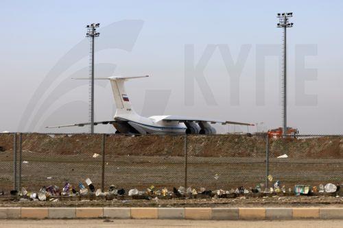 epa12685033 Russian Air Force Ilyushin Il-76MD-90A heavy strategic airlifter at Al-Qamishli airbase, northeast Syria, 27 January 2026. According to the Britain-based war monitor Syrian Observatory for Human Rights (SOHR) the Russian forces started to partially transport military and logistical equipment from their positions in Al-Qamishli to the military...