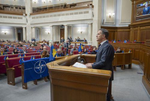 epa12702056 North Atlantic Treaty Organization (NATO) Secretary General Mark Rutte addresses lawmakers in the Ukrainian Parliament in Kyiv, Ukraine, 03 February 2026, amid the Russian invasion.  EPA/ANDRII NESTERENKO