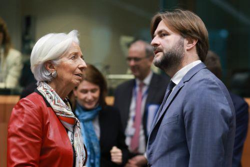 epa12747191 European Central Bank (ECB) President Christine Lagarde ,  and new Croatia Finance ministers Tomislav Coric (R) at the start a Eurogroup  Finance ministers meeting in Brussels, Belgium, 16 February 2026. Ministers are set to discuss the draft Council recommendation on the economic policy of the euro area for 2026 and exchange views on measures...