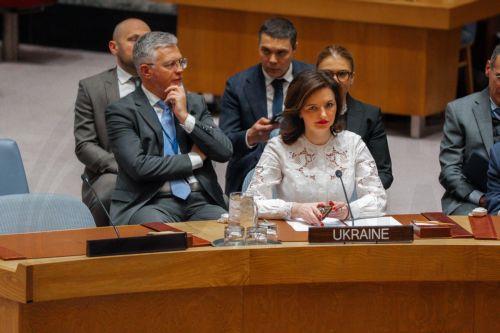 epa12774568 Ukraine's Deputy Foreign Minister Mariana Betsa attends a United Nations (UN) Security Council meeting on peace and security marking the fourth anniversary of Russia's full-scale invasion in New York, New York, USA, 24 February 2026. Four years of war have left hundreds of thousands dead, displaced more than six million Ukrainians and devastated...