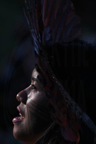 epa12774764 An Indigenous person celebrates after the Brazilian government repeals Decree 12600 in front of the Planalto Palace in Brasilia, Brazil, 24 February 2026. The decree had authorized concessions for the construction of three waterways in the Amazon and sparked protests from indigenous groups concerned about the effects of river dredging on their...